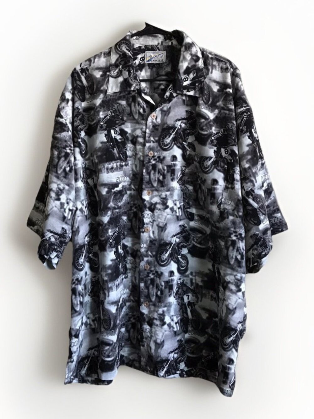 ZAM Speedway Motorcycle Button Up Black & White Men's Casual Shirt Size 2XL